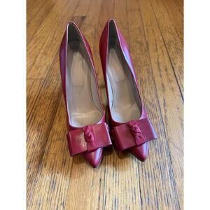 J.Crew Collection Pumps Womens Size 7.5 Red Made in Italy Leather Bow Stiletto